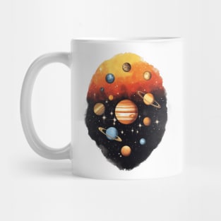 Watercolor Solar System Circle: Light Yellow & Dark Orange - Unique Planetary Circle Art Mug